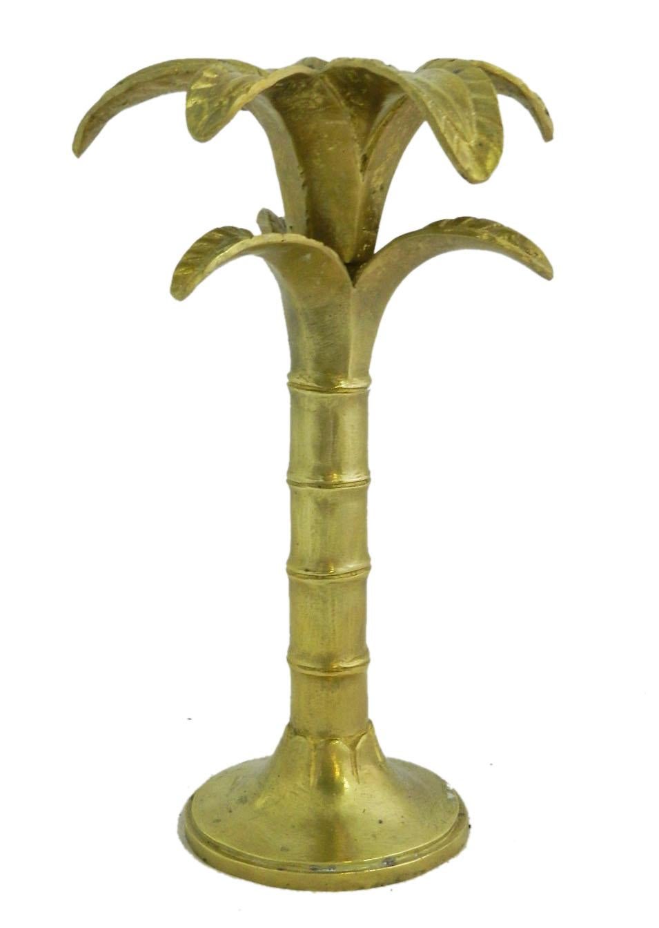 French Palm Tree Candleholder Gilded Bronze One of a Kind Artist Signed 20th Century For Sale