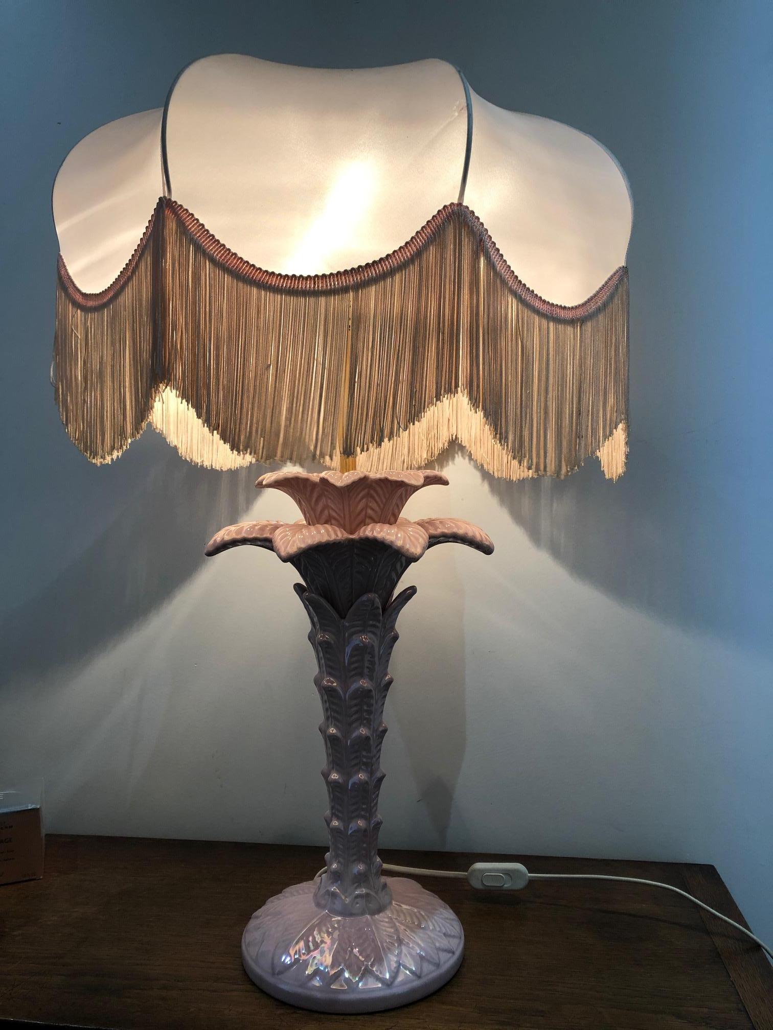 Bohemian style table lamp in glazed ceramic from the end of the 1970s
original shade with some rips.
