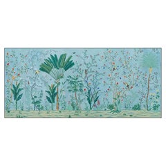 Carta da parati Chinoiserie Palm Tree Dipinta a mano su pannello EDO blu