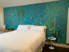 Palm Tree Chinoiserie Wallpaper Hand Painted Wallpaper on EDO Silk /Panel