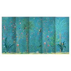 Carta da parati Palm Tree Chinoiserie Dipinta a mano su seta EDO / Pannello