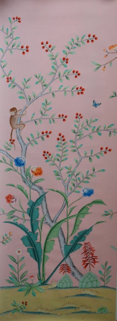 Carta da parati Chinoiserie Palm Tree Dipinta a mano su pannello di seta