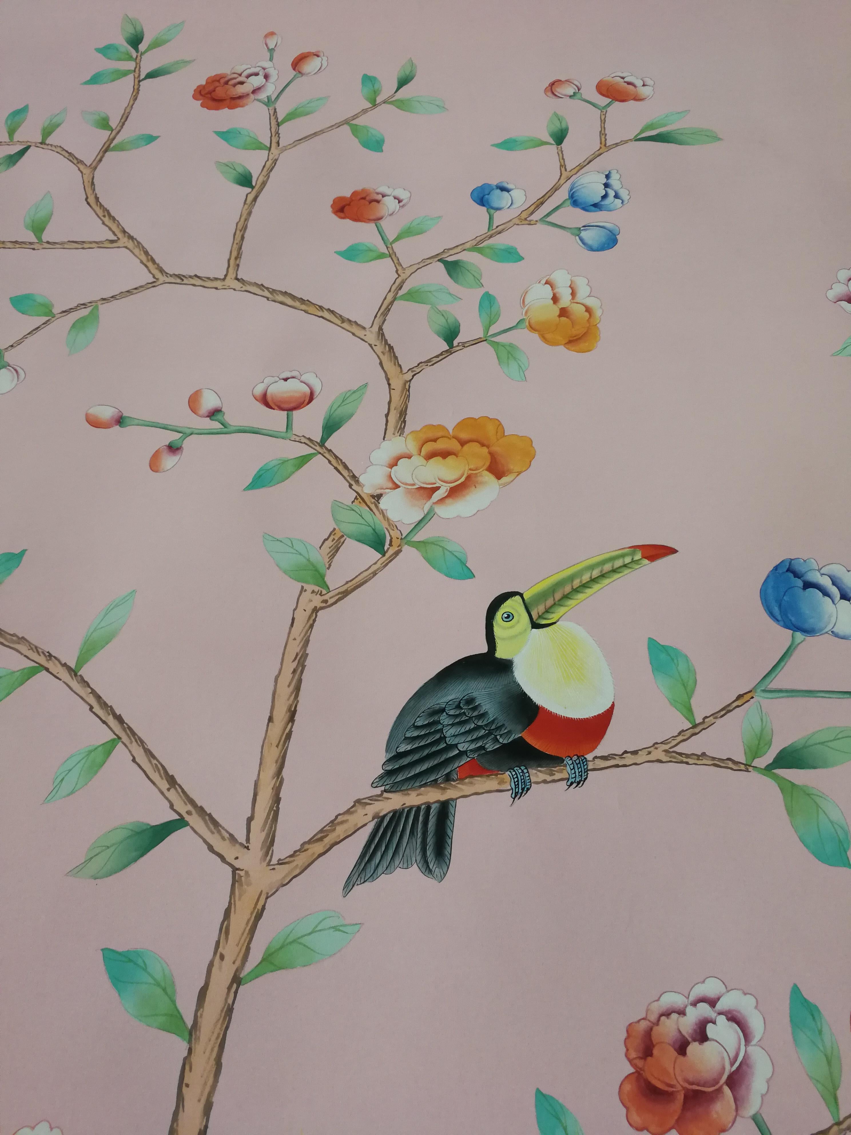 Papier peint Chinoiserie Palmier Papier peint peint peint à la main sur panneau de soie Neuf - En vente à Wuxi, 32
