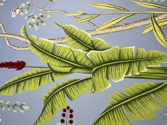 Palm Tree Chinoiserie Wallpaper Hand Painted Wallpaper on Silk Panel