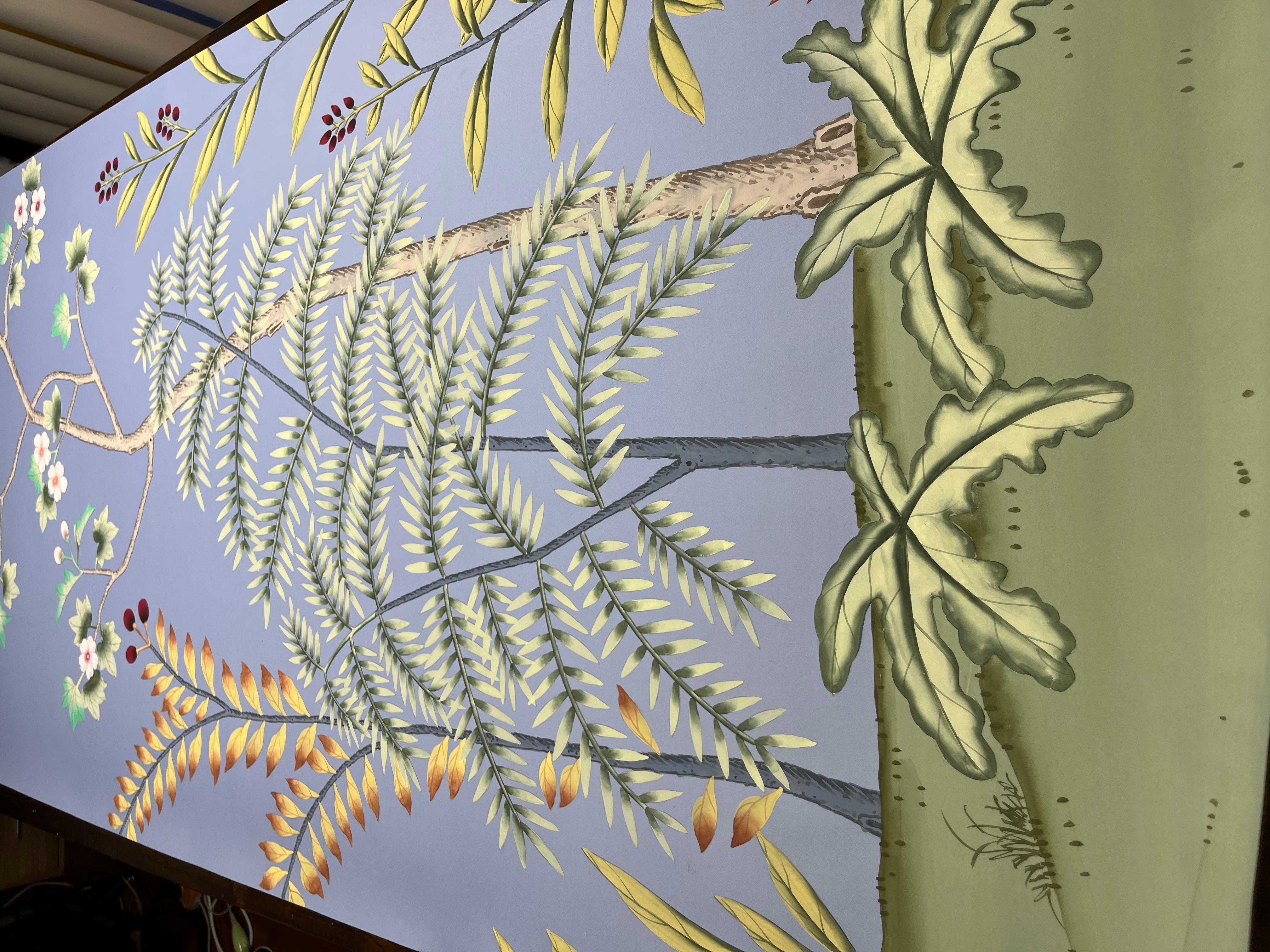 Papier peint papier peint à la main sur panneau de soie motif palmier et chinoiserie Neuf - En vente à Wuxi, 32