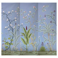 Papier peint papier peint à la main sur panneau de soie motif palmier et chinoiserie
