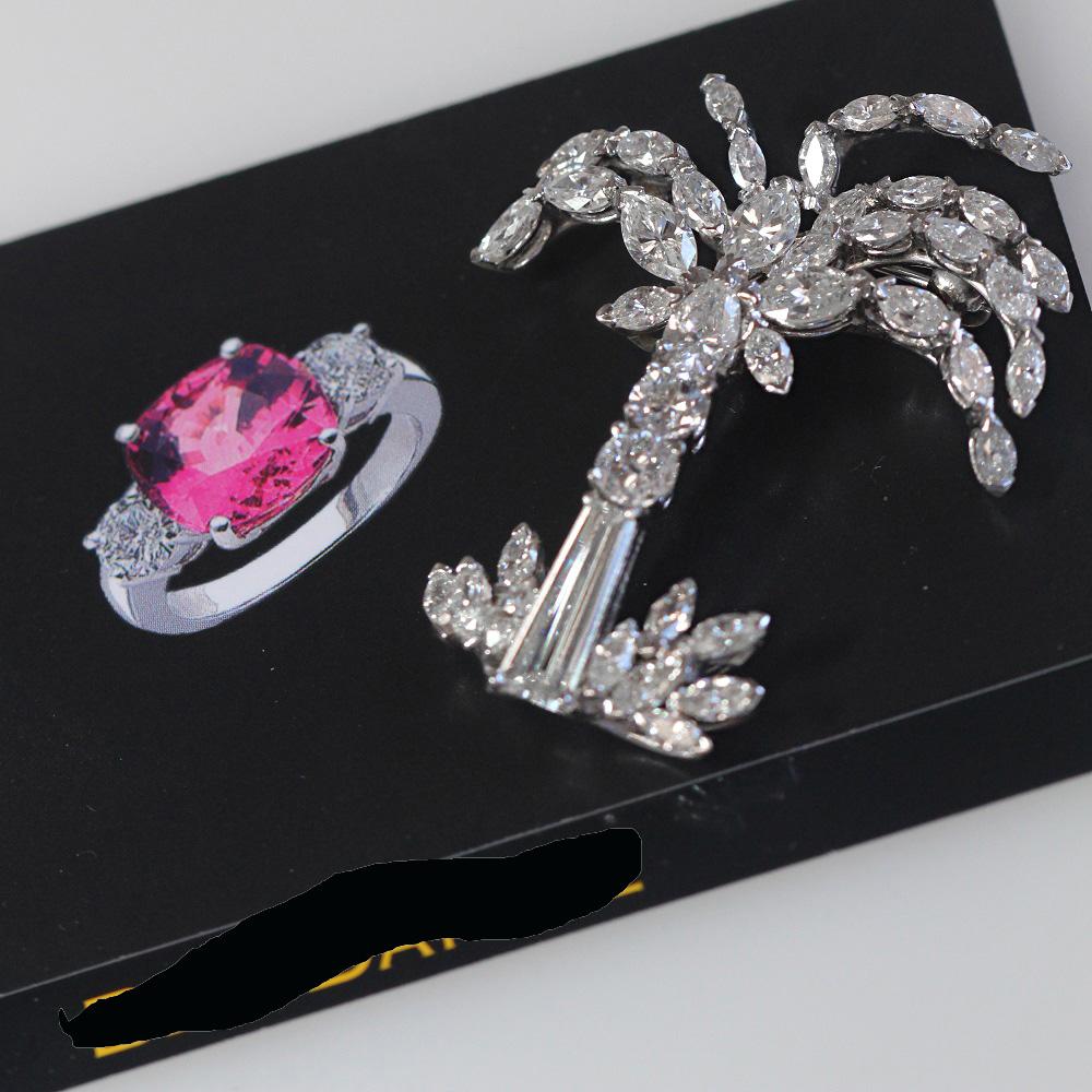 Retro Palm Tree Diamond Broach Platinum For Sale