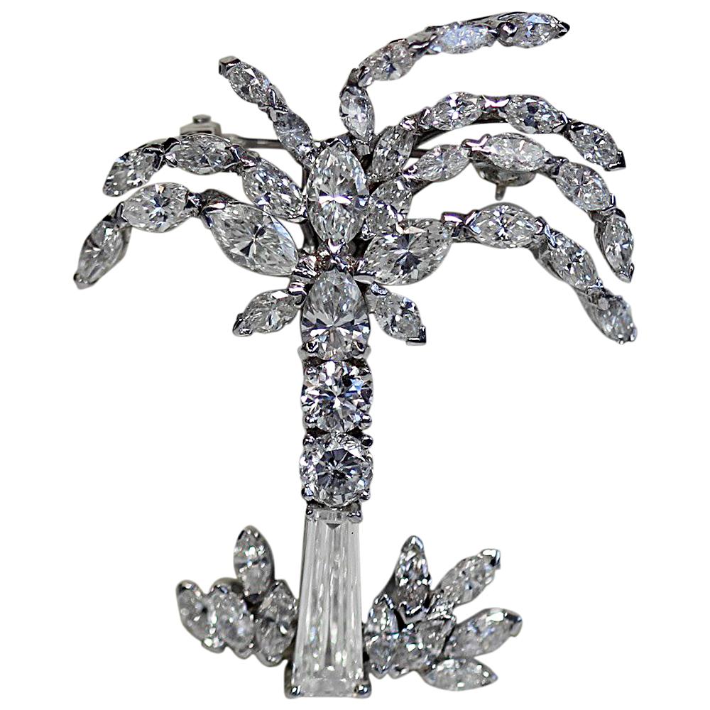 Palm Tree Diamond Broach Platinum For Sale