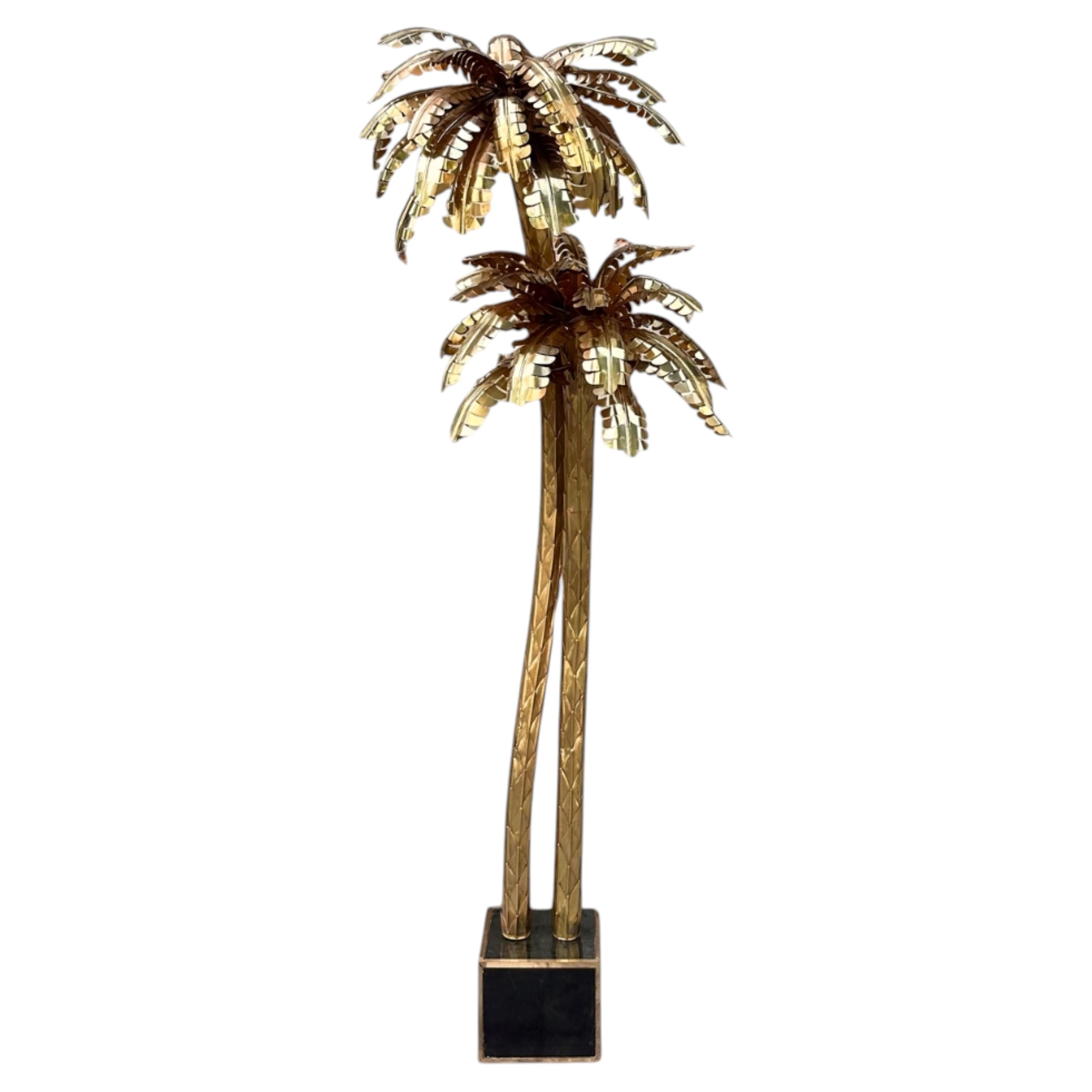 Lámpara de pie con forma de palmera, de metal dorado, diseñada por Christian Techoueyres para Maison Jansen
