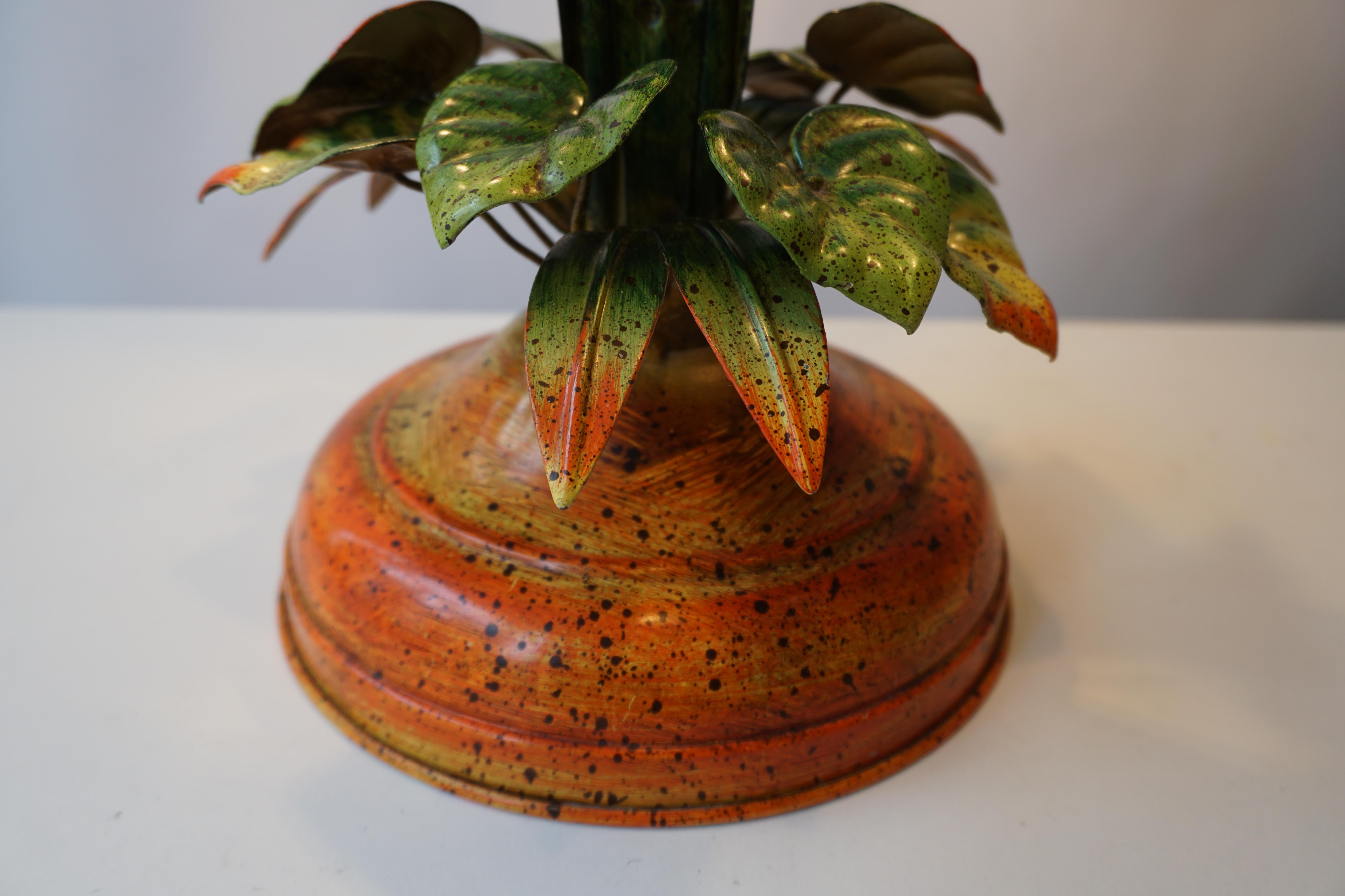 Palm Tree-Form Tole Painted and Glass Floral Lamp For Sale 4