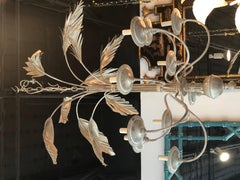 Palm Tree Frond Leaf Leaves Ten-Light Chandelier Metal Tole