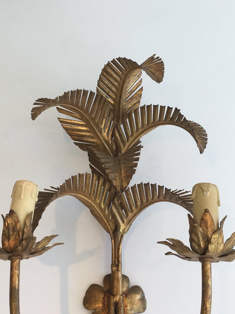 Palm Tree Gilt Metal Wall Sconces, French, circa 1960 at 1stDibs