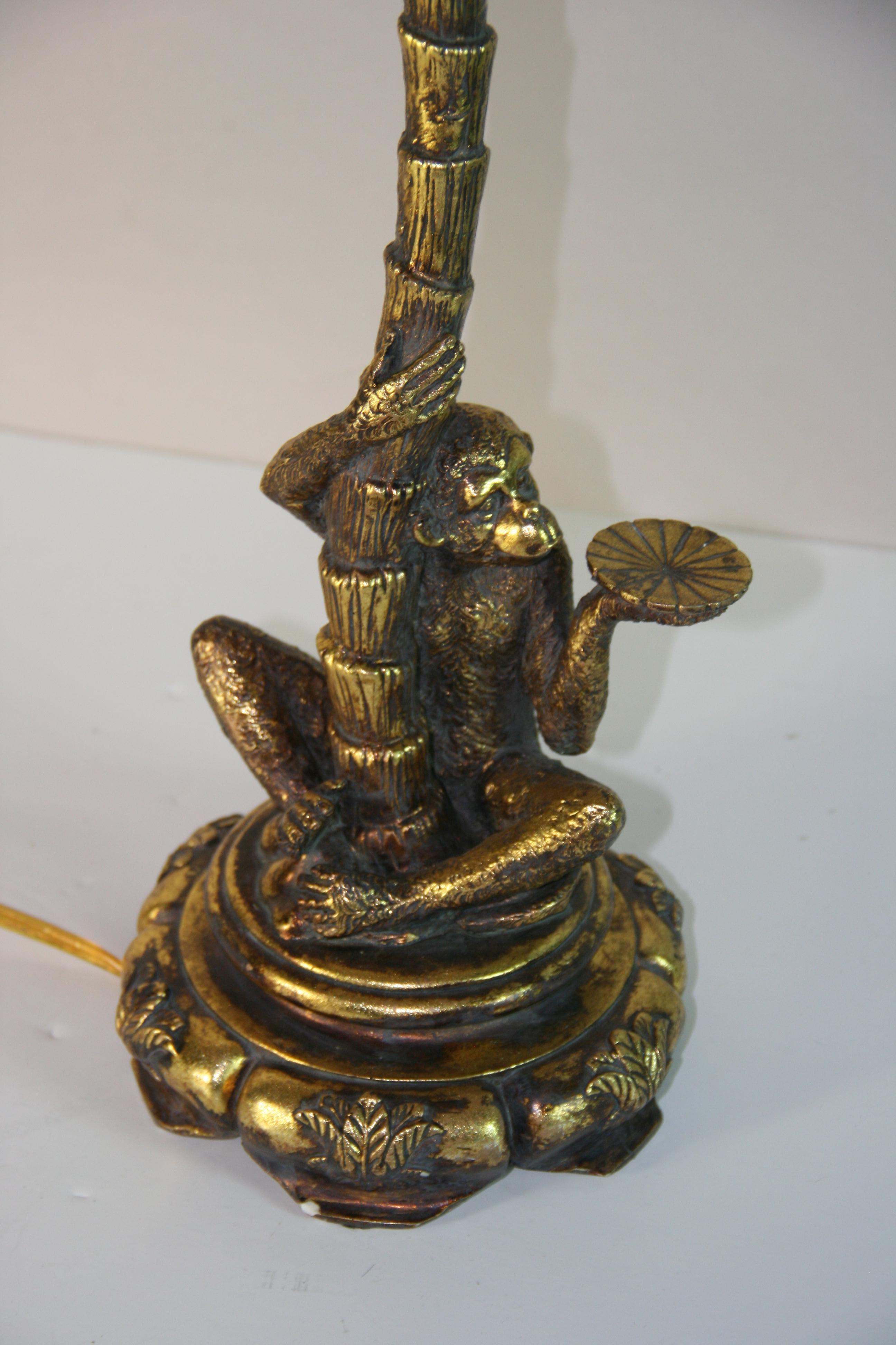 Monkey Climbing Palm Tree  Gilt Table Lamp. For Sale 5