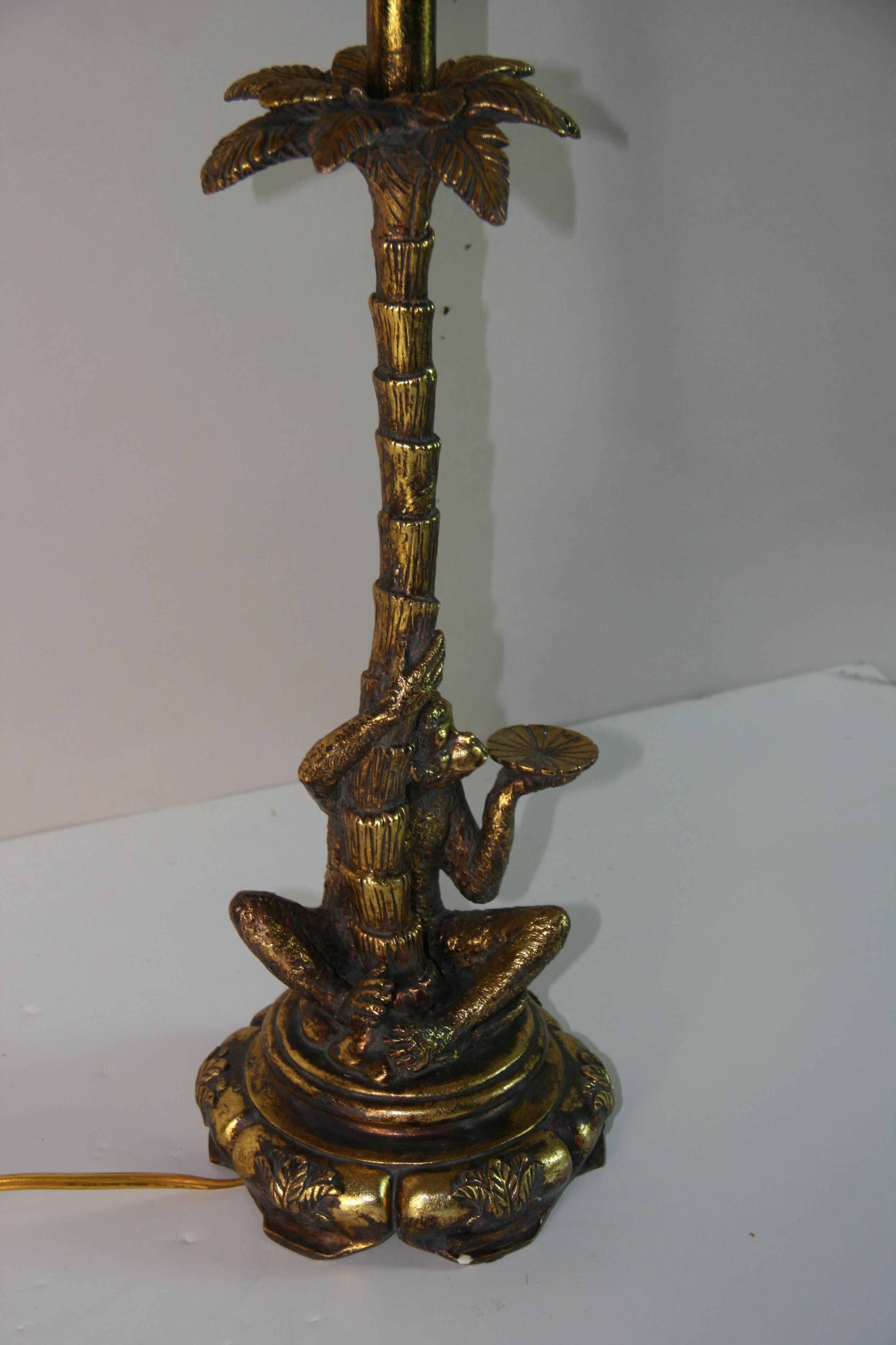 Monkey Climbing Palm Tree  Gilt Table Lamp. For Sale 3