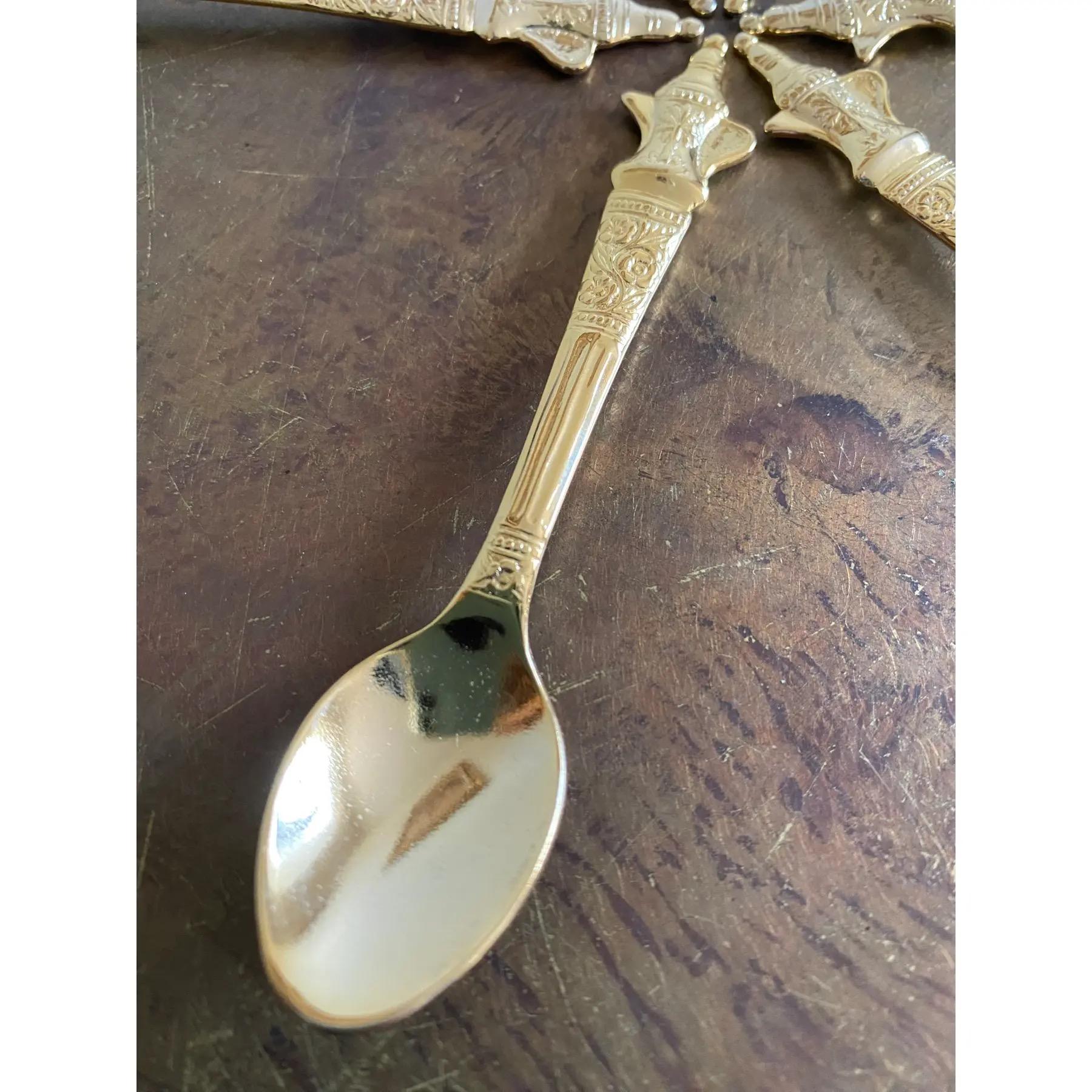20th Century Palm Tree Gold-Plated Demitasse Spoons, Set of 6 (Japan) For Sale