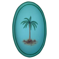 Vassoio in ferro dipinto a mano con albero di palme