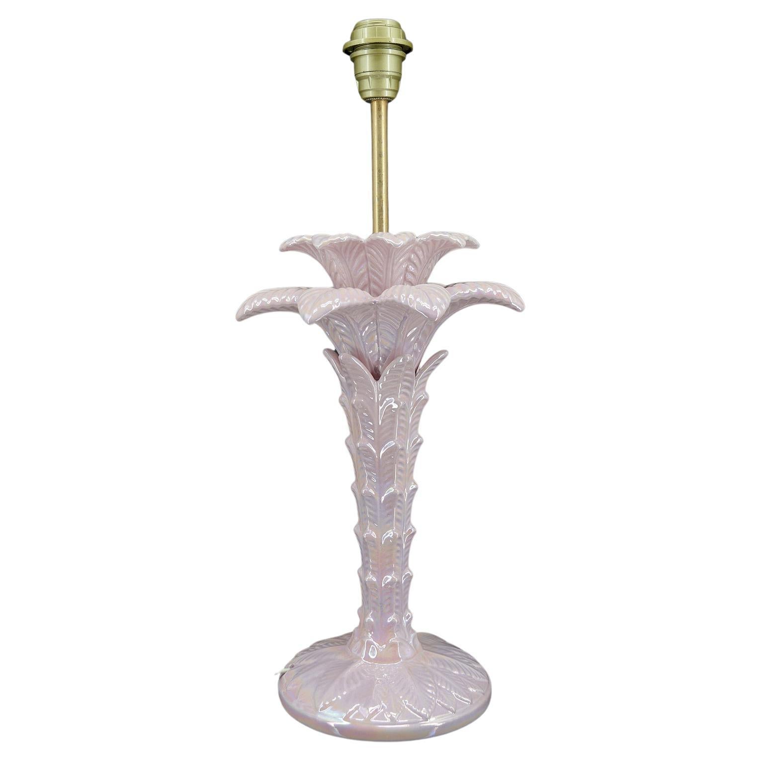 Palm tree lamp in pearly pink ceramic, Italy, circa 1960 For Sale