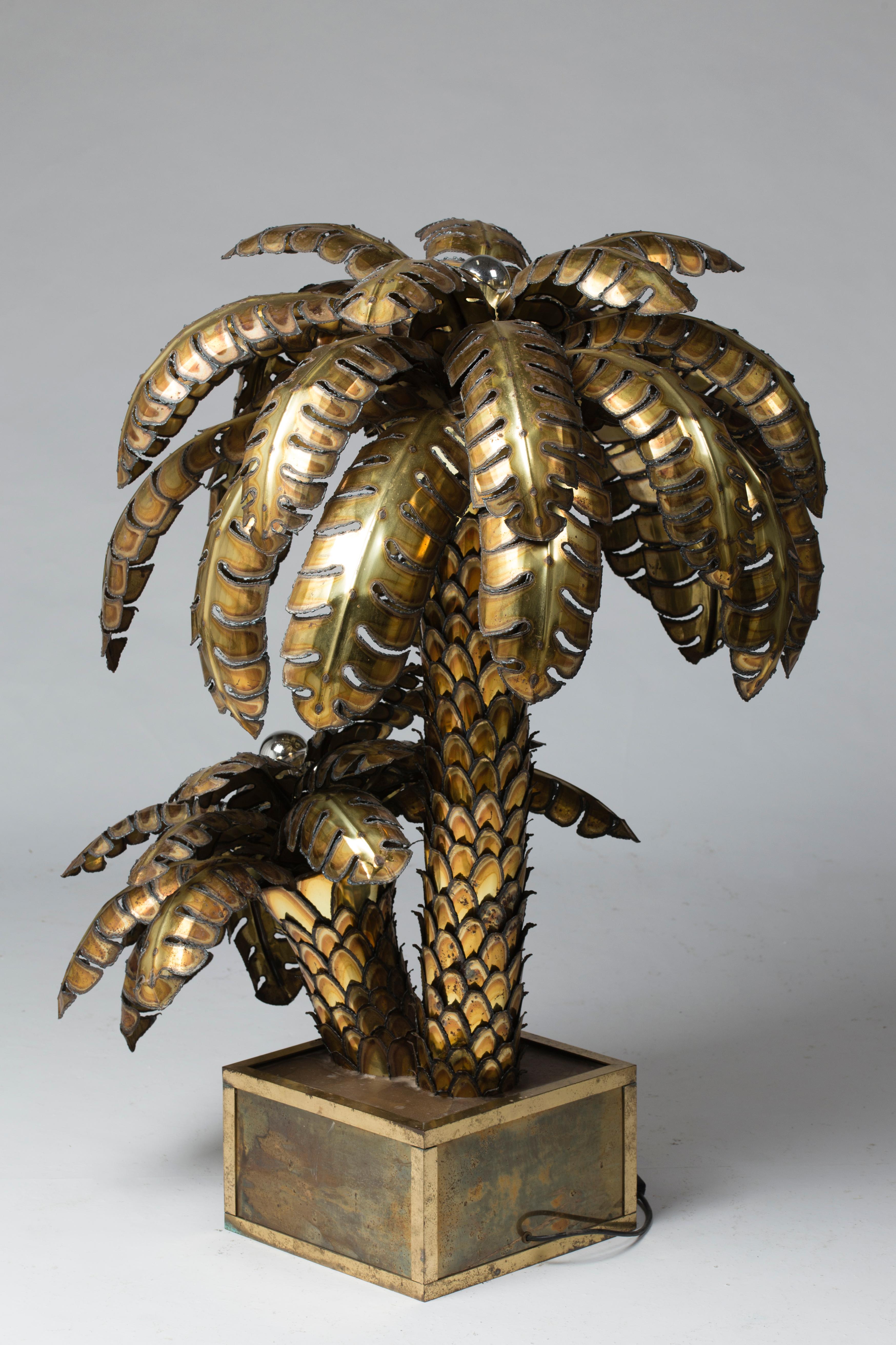Hollywood Regency Palm Tree Lamp with Two Heads, Maison Honoré, Paris, 1970 For Sale