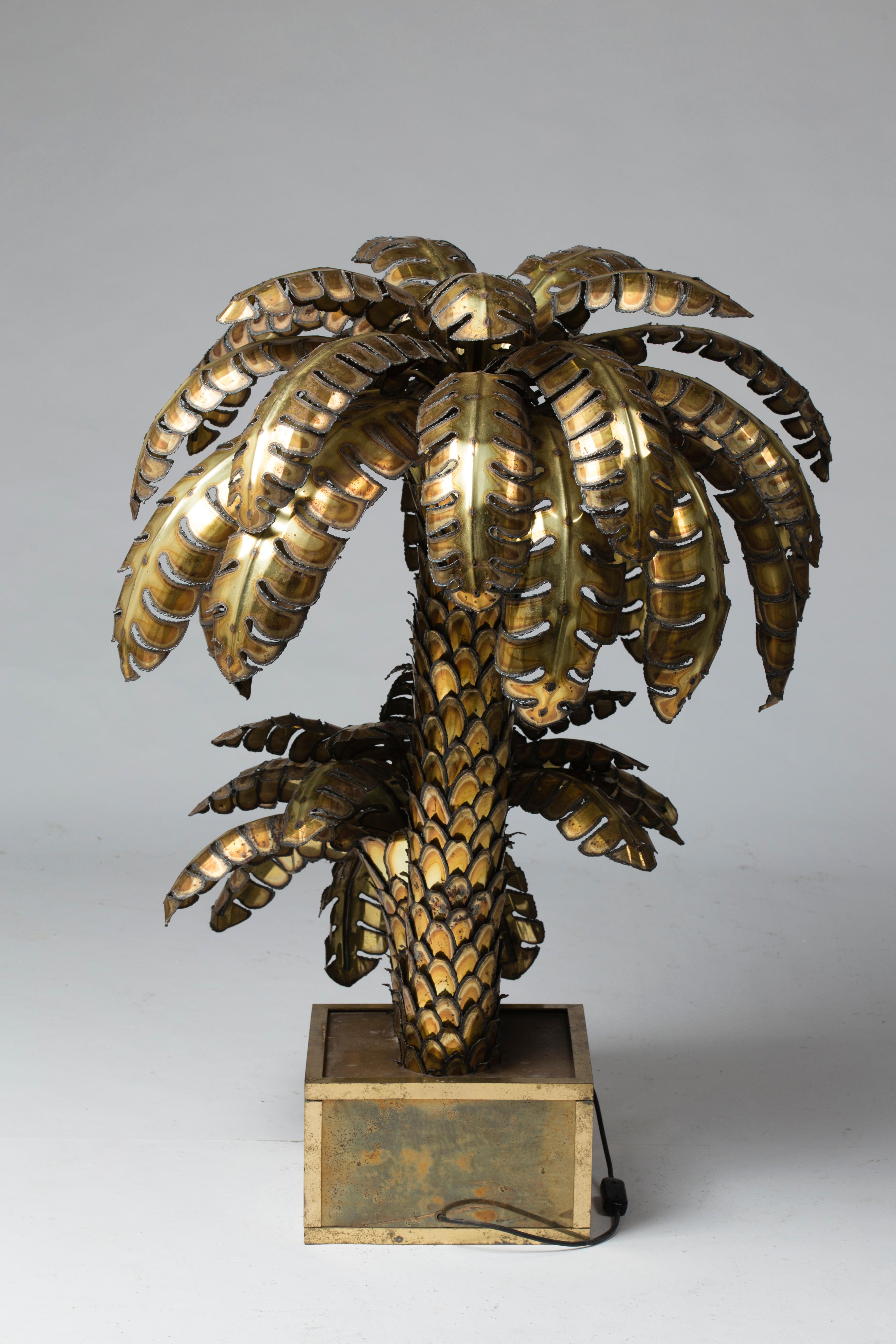 French Palm Tree Lamp with Two Heads, Maison Honoré, Paris, 1970 For Sale