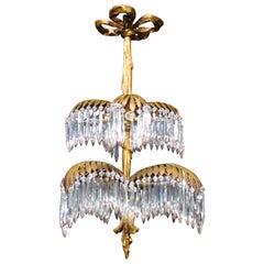 "Palm Tree" Motif Gilt Bronze and Crystal Chandelier