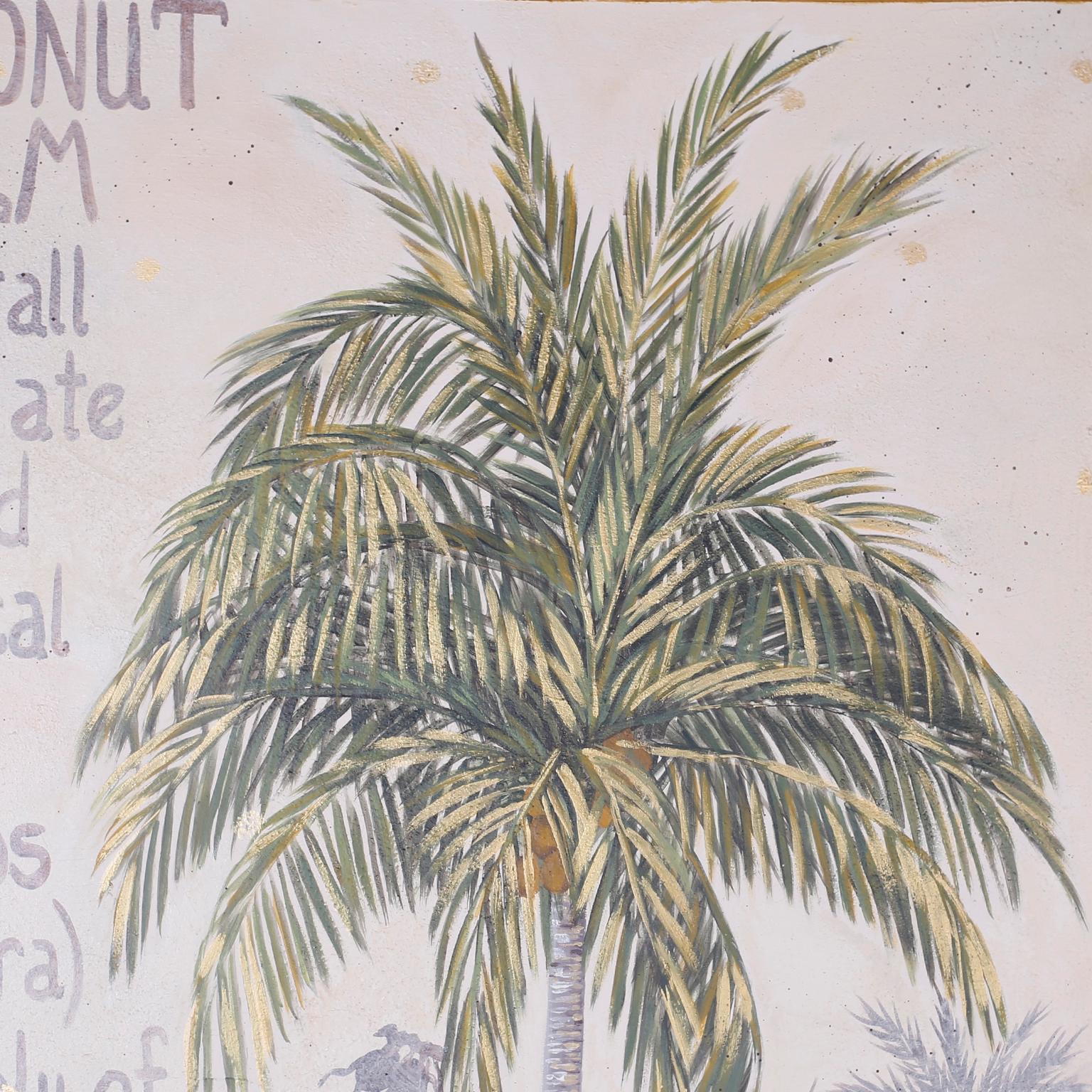Artisanat Peinture de palmier sur toile avec cadre en coquillage en vente