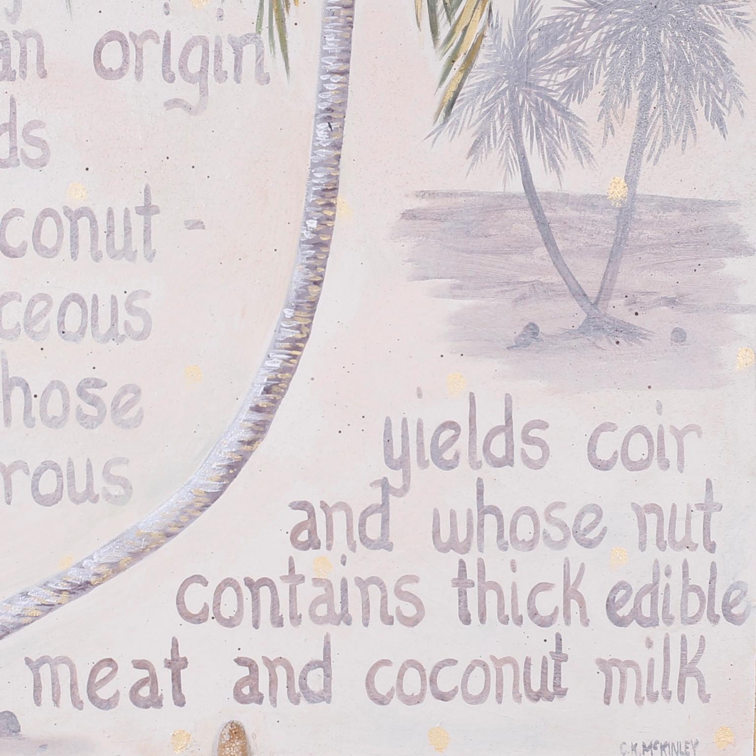 Peinture de palmier sur toile avec cadre en coquillage Excellent état - En vente à Palm Beach, FL
