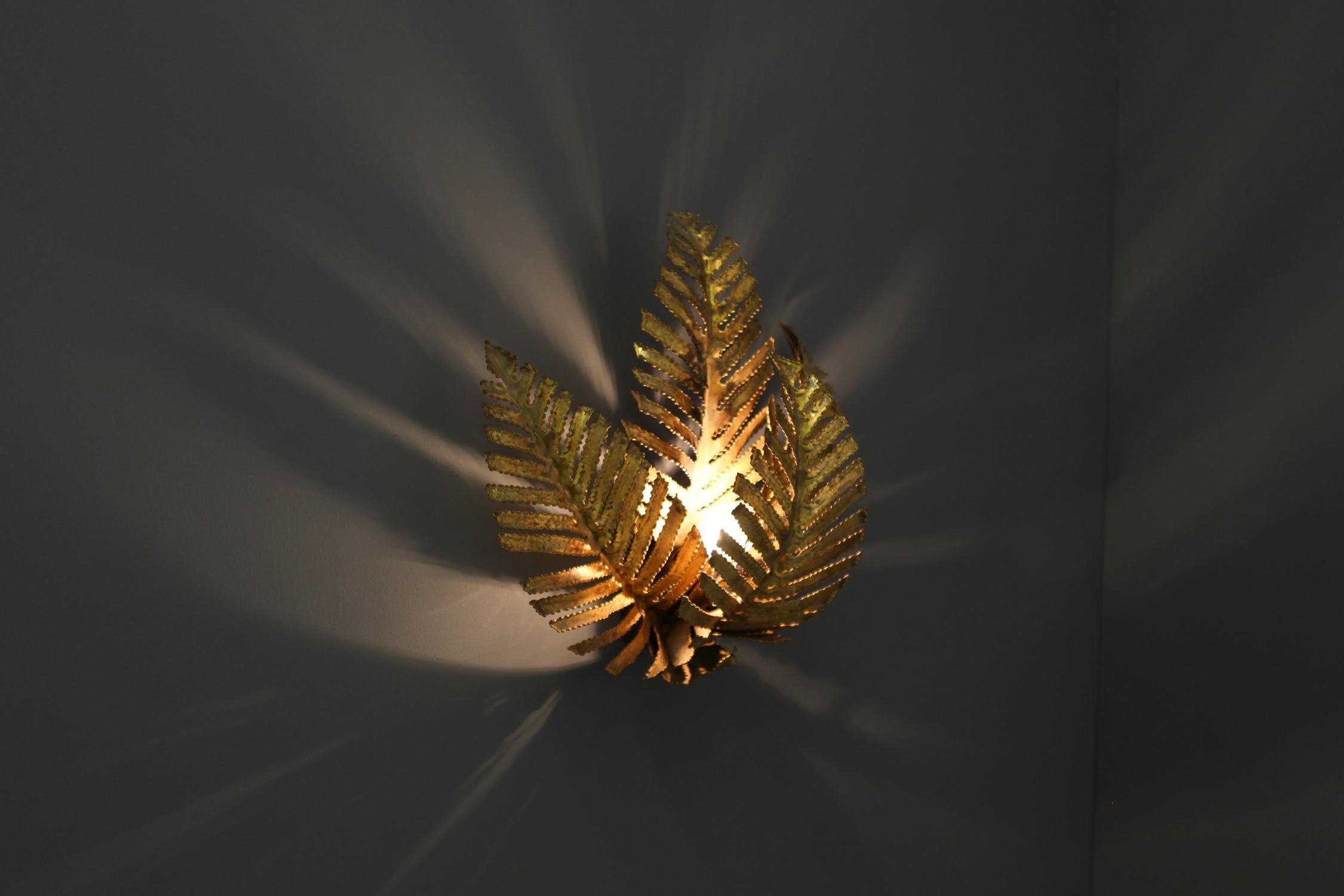 European Palm Tree Sconce Handmade in Brass by Maison Jansen