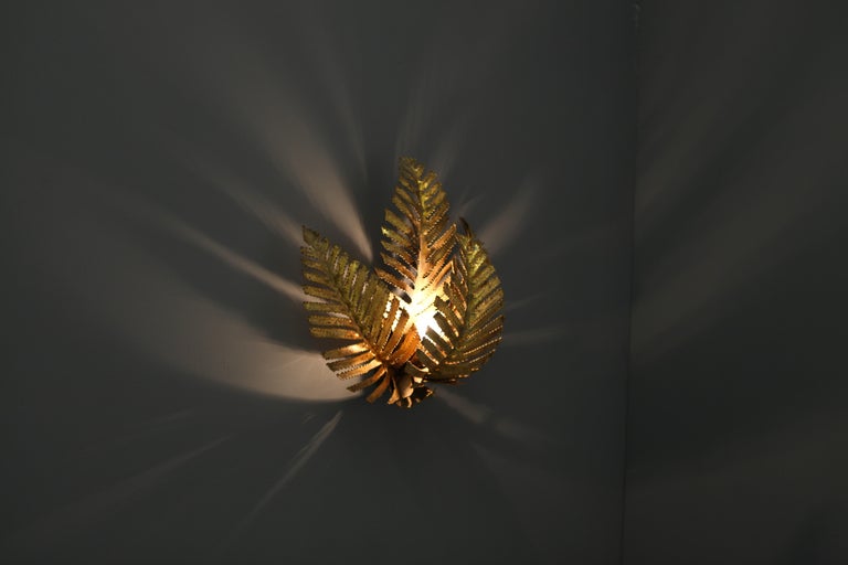 French Palm Tree Sconce Handmade in Brass by Maison Jansen, 1970s For Sale