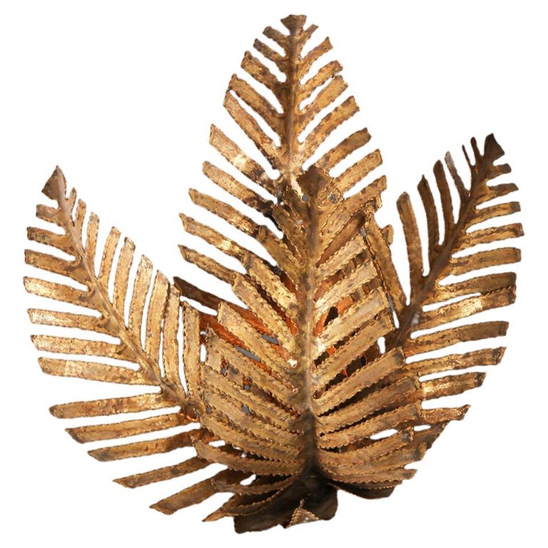 Palm Tree Sconce Handmade in Brass by Maison Jansen, 1970s For Sale