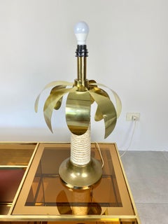 Palm Tree Shaped Brass and White Resin Table Lamp, Italy, 1970s
