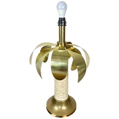 Palm Tree Shaped Brass and White Resin Table Lamp, Italy, 1970s