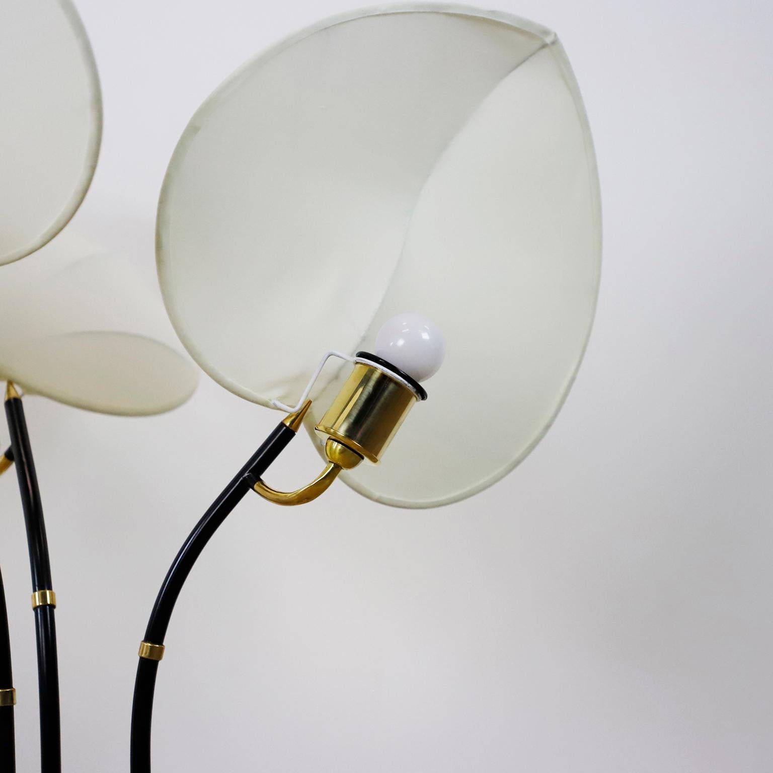 Circa 1960, Nous vous proposons cette lampe à poser en forme de palmier conçue par Arturo Pani. Cette lampe est peut-être l'une des plus fantaisistes de tous les merveilleux designs d'Arturo Pani. Fabriqué en laiton et en métal tubulaire laqué dans