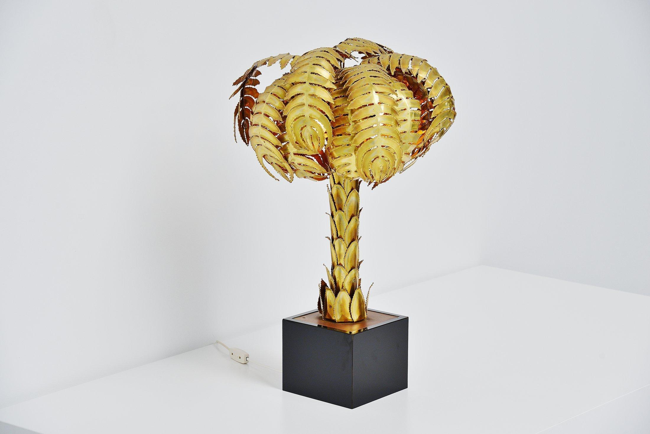 Brass Palm Tree Table Lamp by Maison Jansen, France, 1970