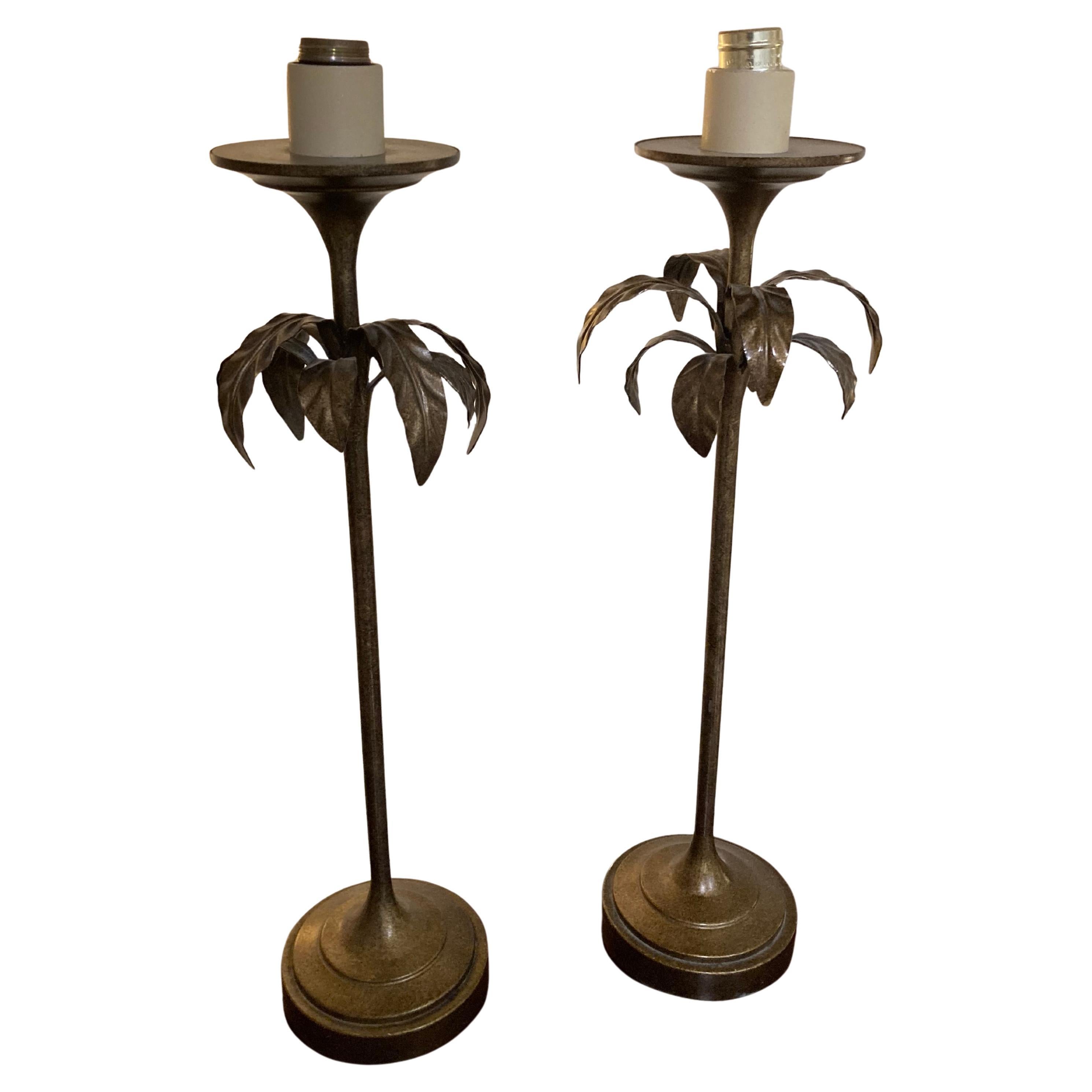 Palm Tree Tole Table Lamps - a Pair For Sale