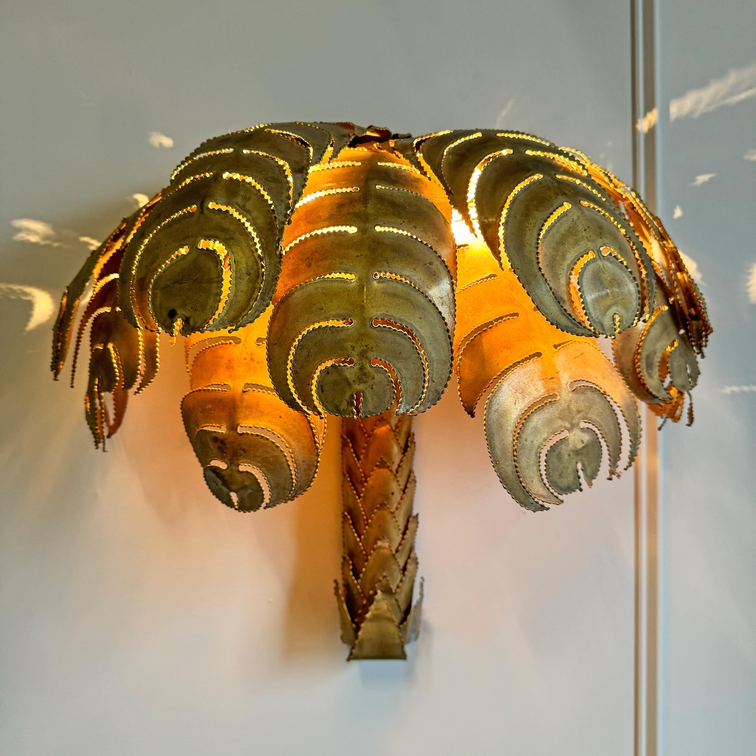 Hand-Crafted Palm Tree Wall Light by Christian Techoueyres for Maison Jansen For Sale