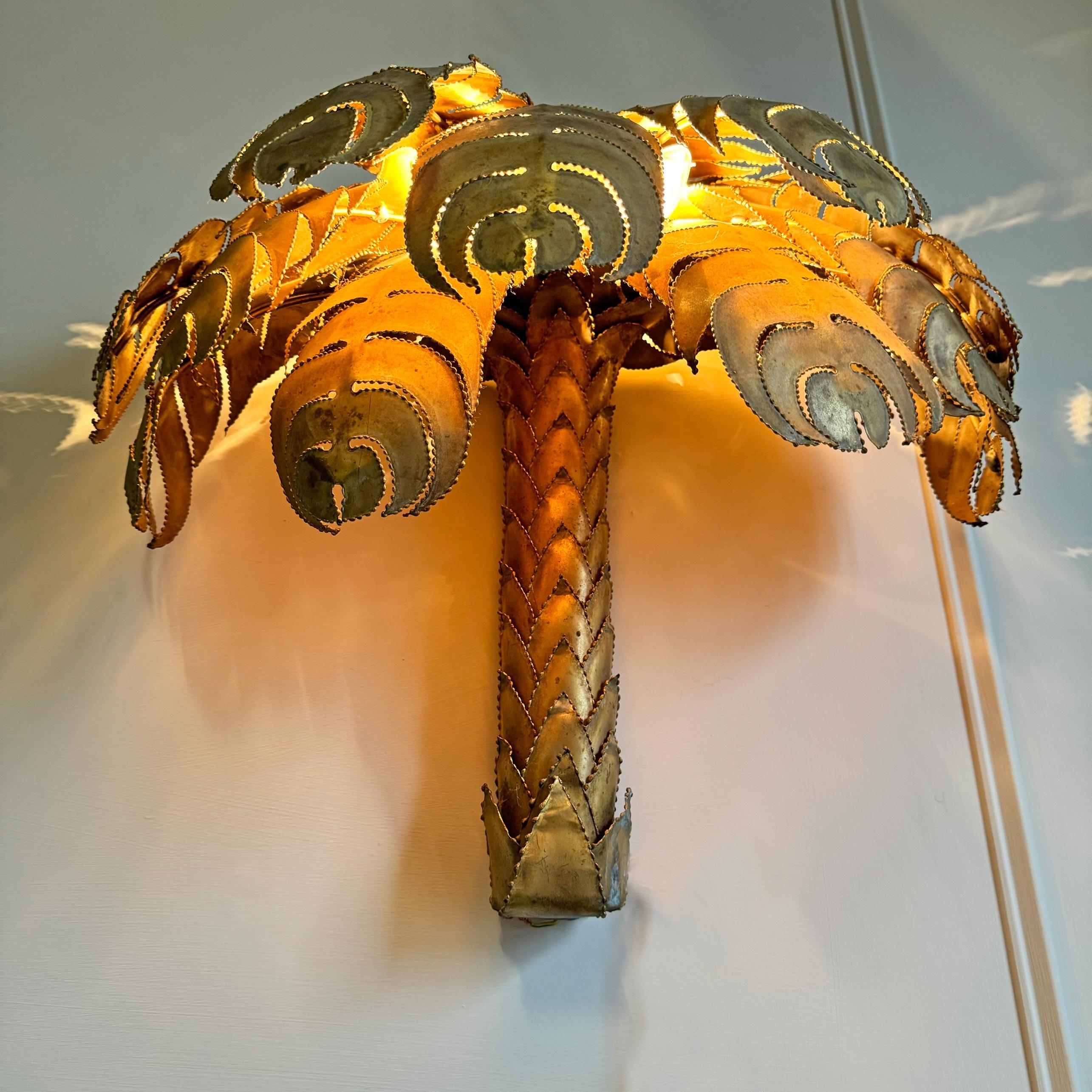 Brass Palm Tree Wall Light by Christian Techoueyres for Maison Jansen For Sale