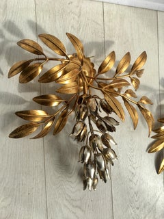 Palm Tree Wall Sconces in Gilt Metal by Hans Kögl