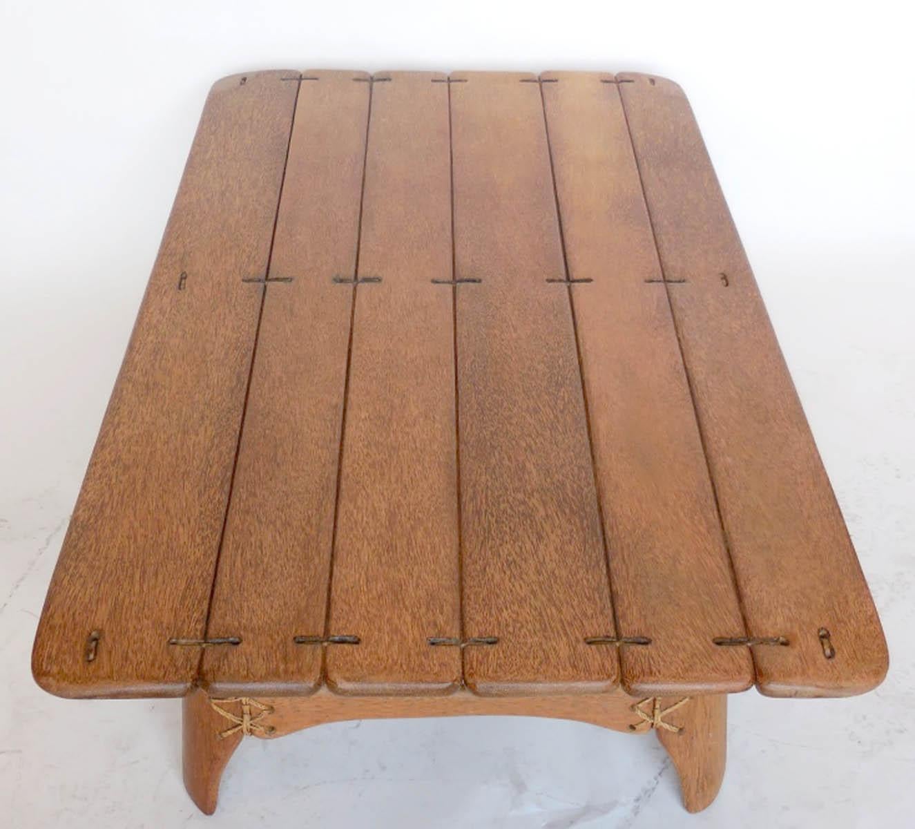 Australian Palm Wood Coffee Table with Rope and Leather Details