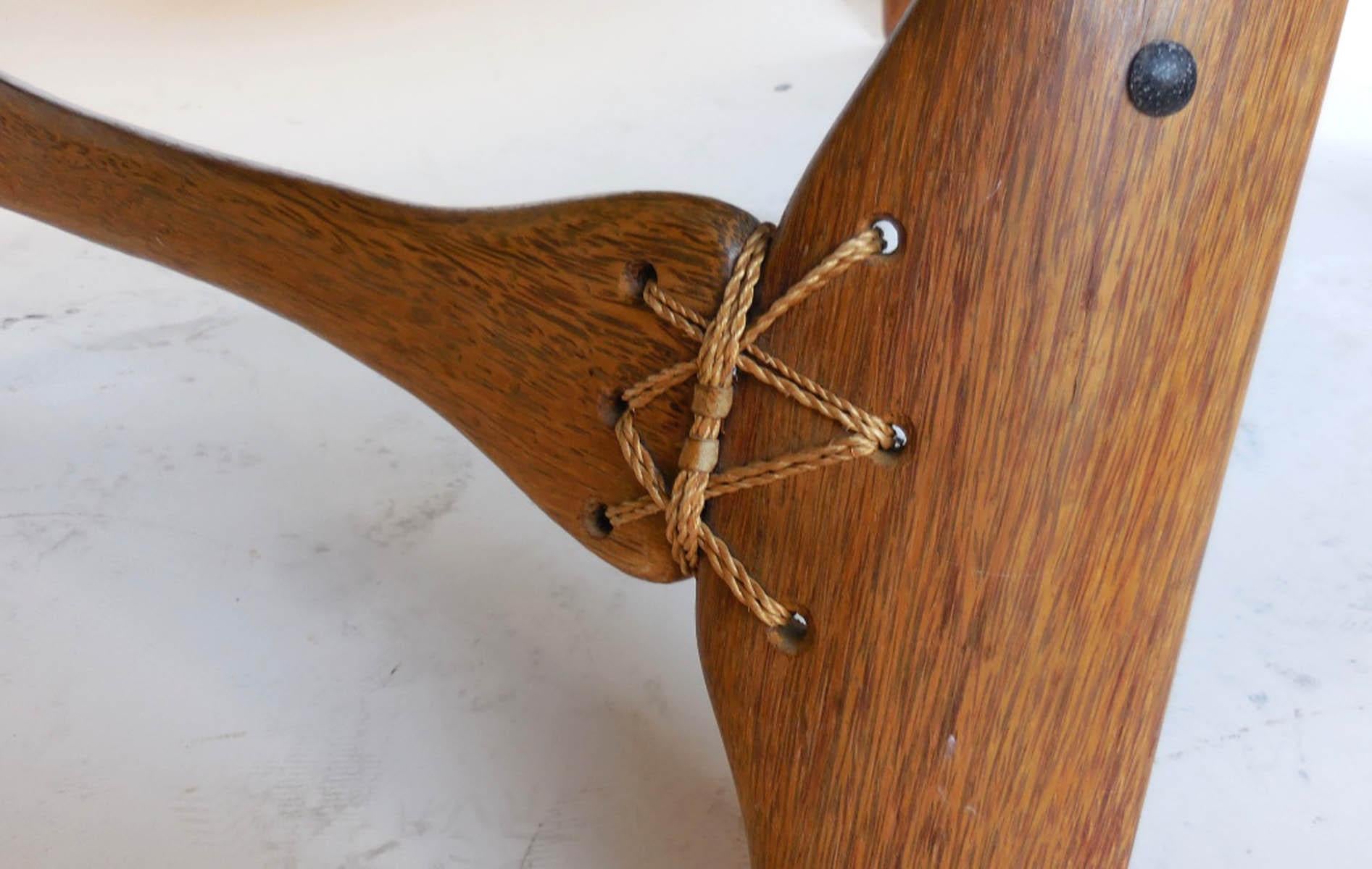Palm Wood Coffee Table with Rope and Leather Details In Good Condition In Los Angeles, CA