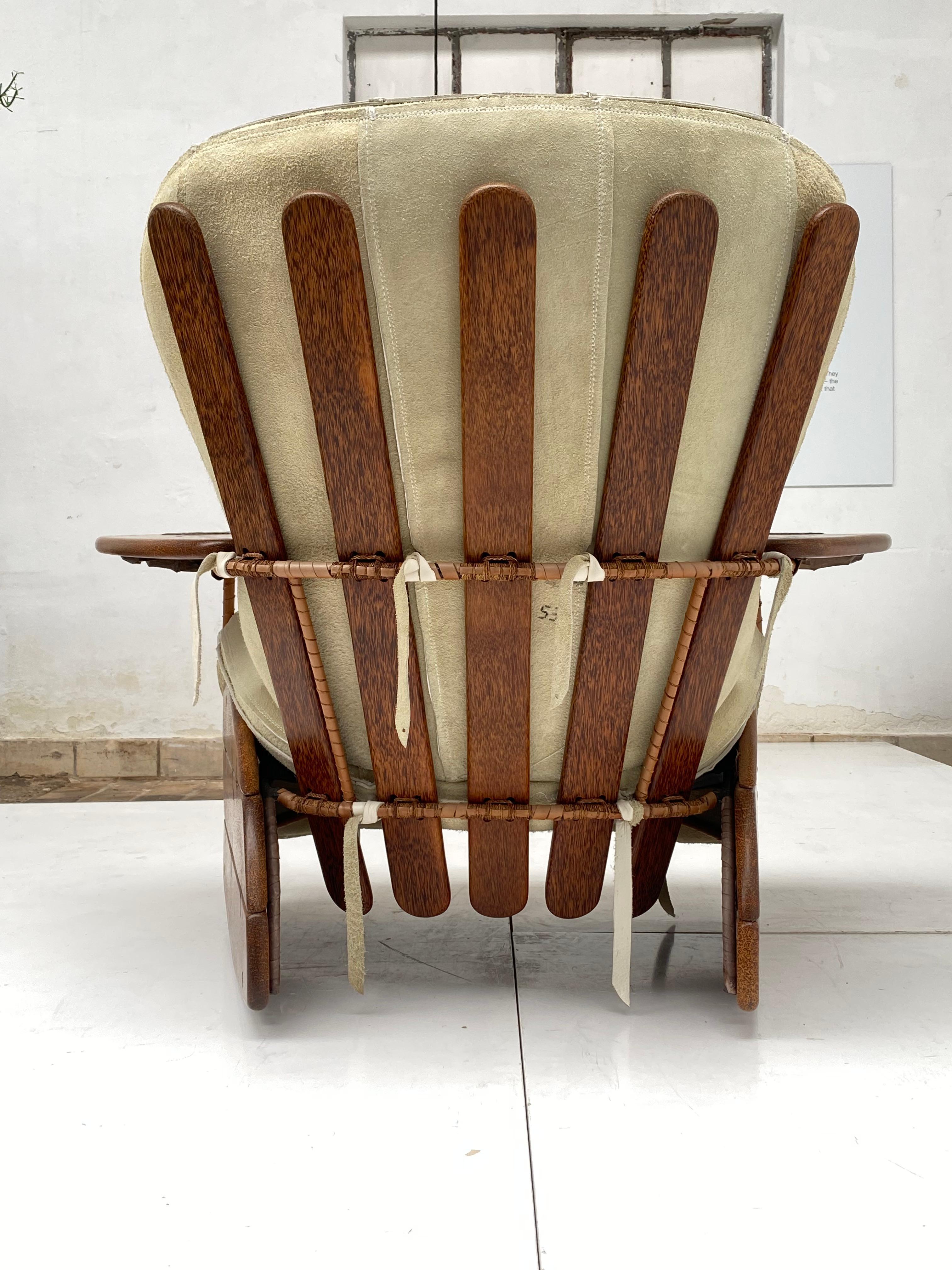Late 20th Century Palm Wood 'Havana' Rockin Chair + Ottoman Pacific Green Furniture Fiji Islands