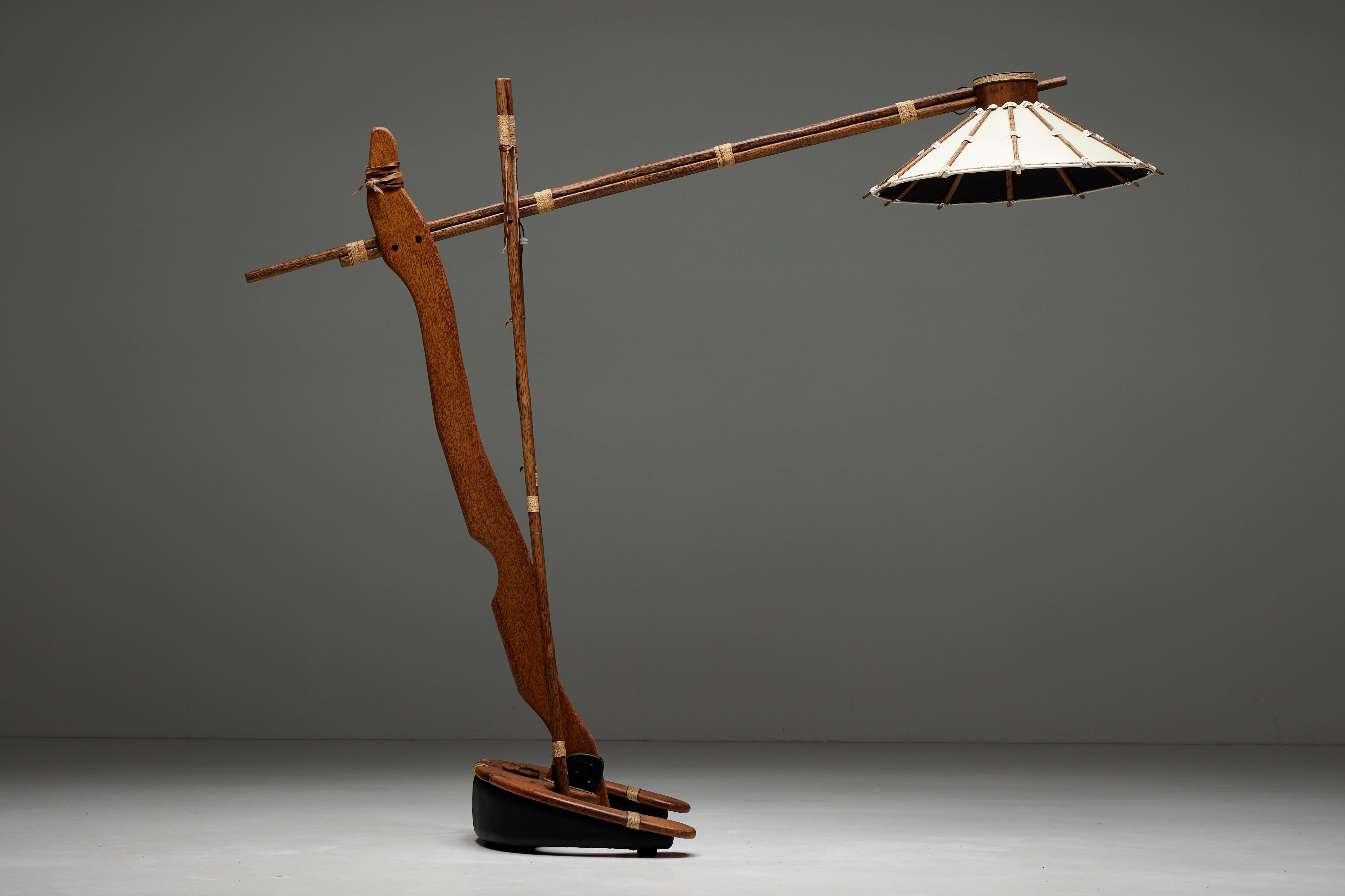 20th Century Palm Wood Studio Craft Arc Floor Lamp, 1980s For Sale