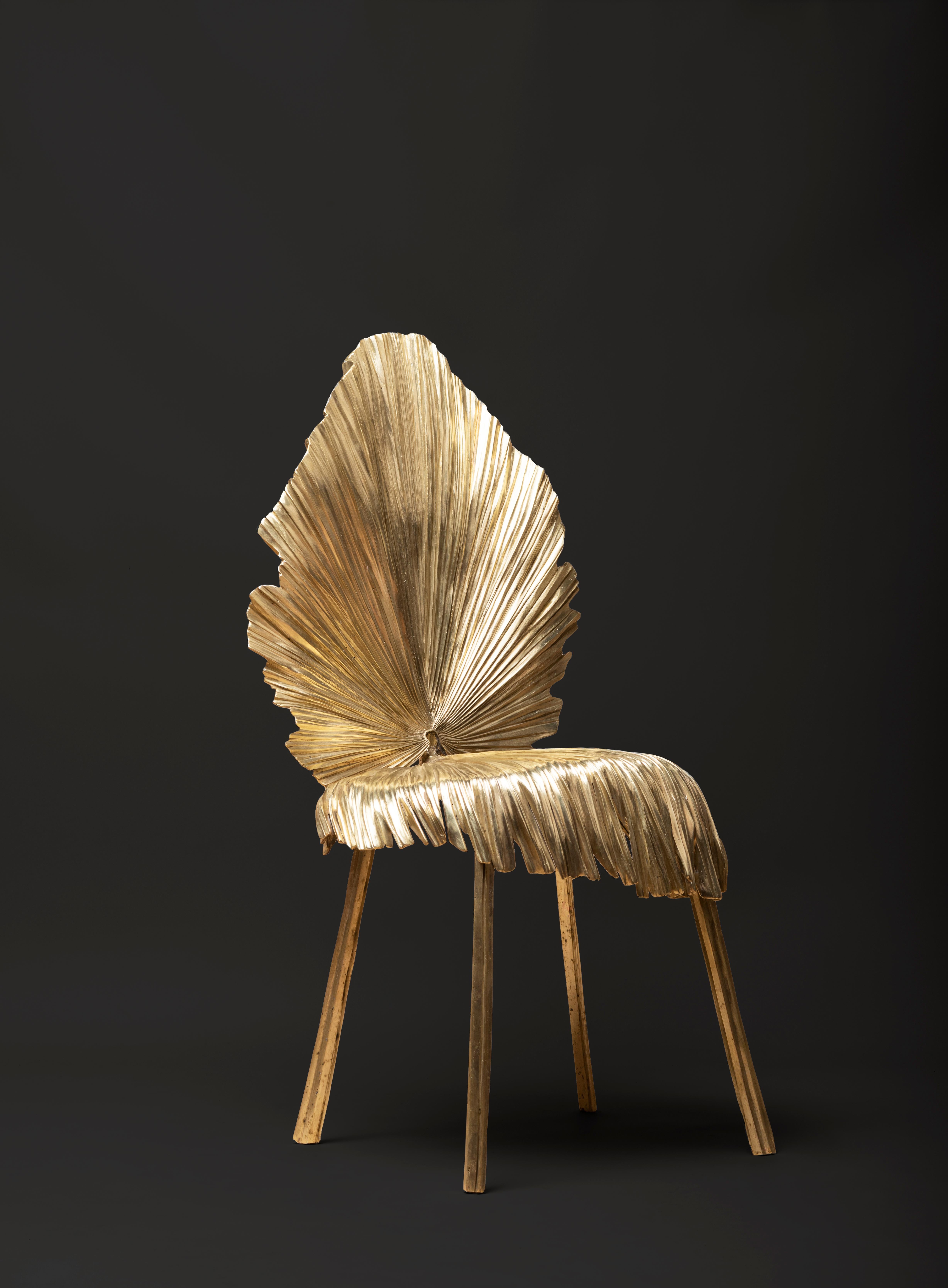 The Palma chair / Silla Palma

Casted from Latania lontaroides Palm leaves, dried and carefuly formed to create the quasi-im- mposible mold that gives birth to this piece. The Palma Chair explores the materialty and possibli- ties of the efimeral