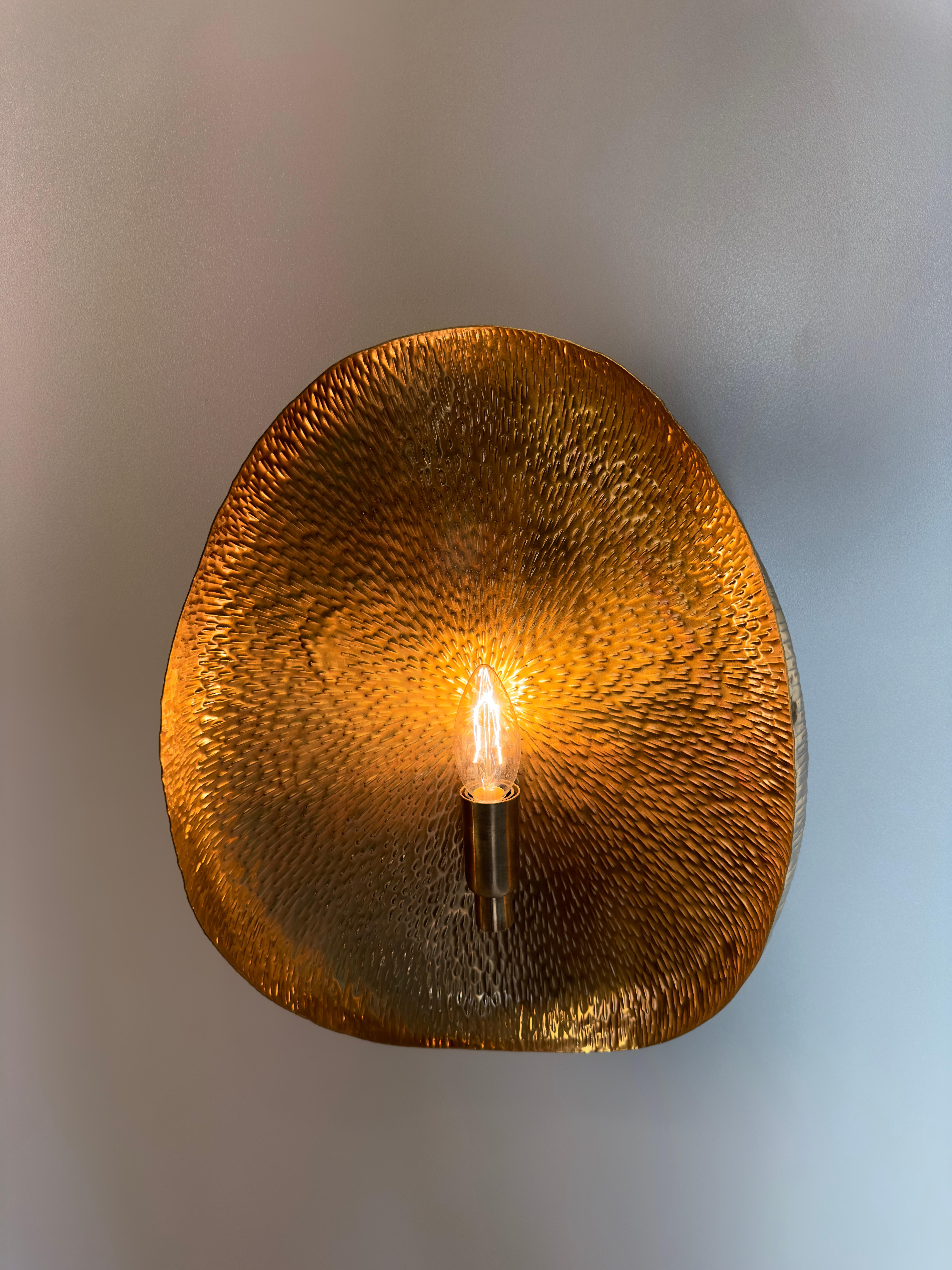 Mid-Century Modern Palma Hammered Brass Wall Sconce For Sale