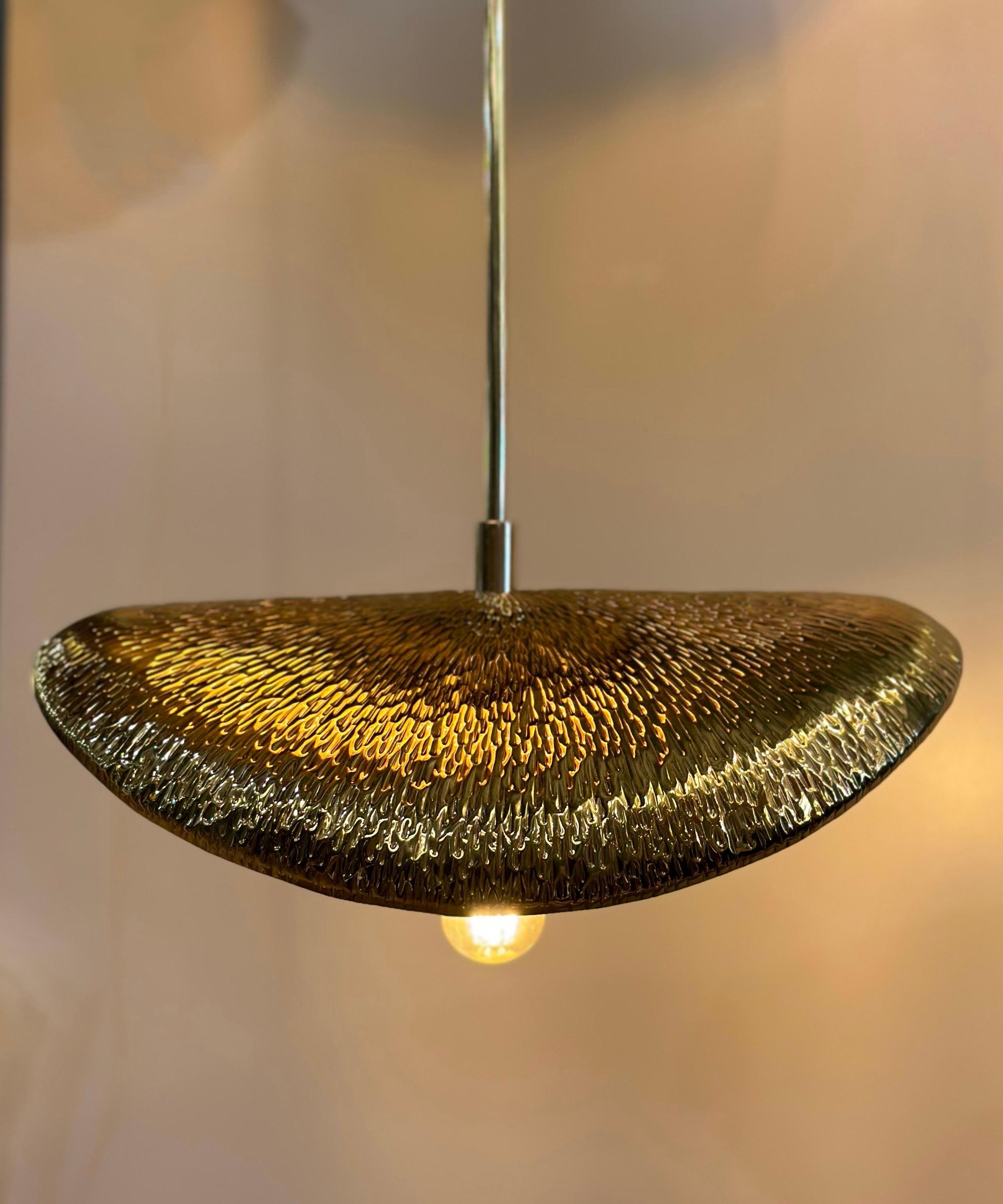Mid-Century Modern PALMA Medium Pendant - Hammered Brass Pendant For Sale