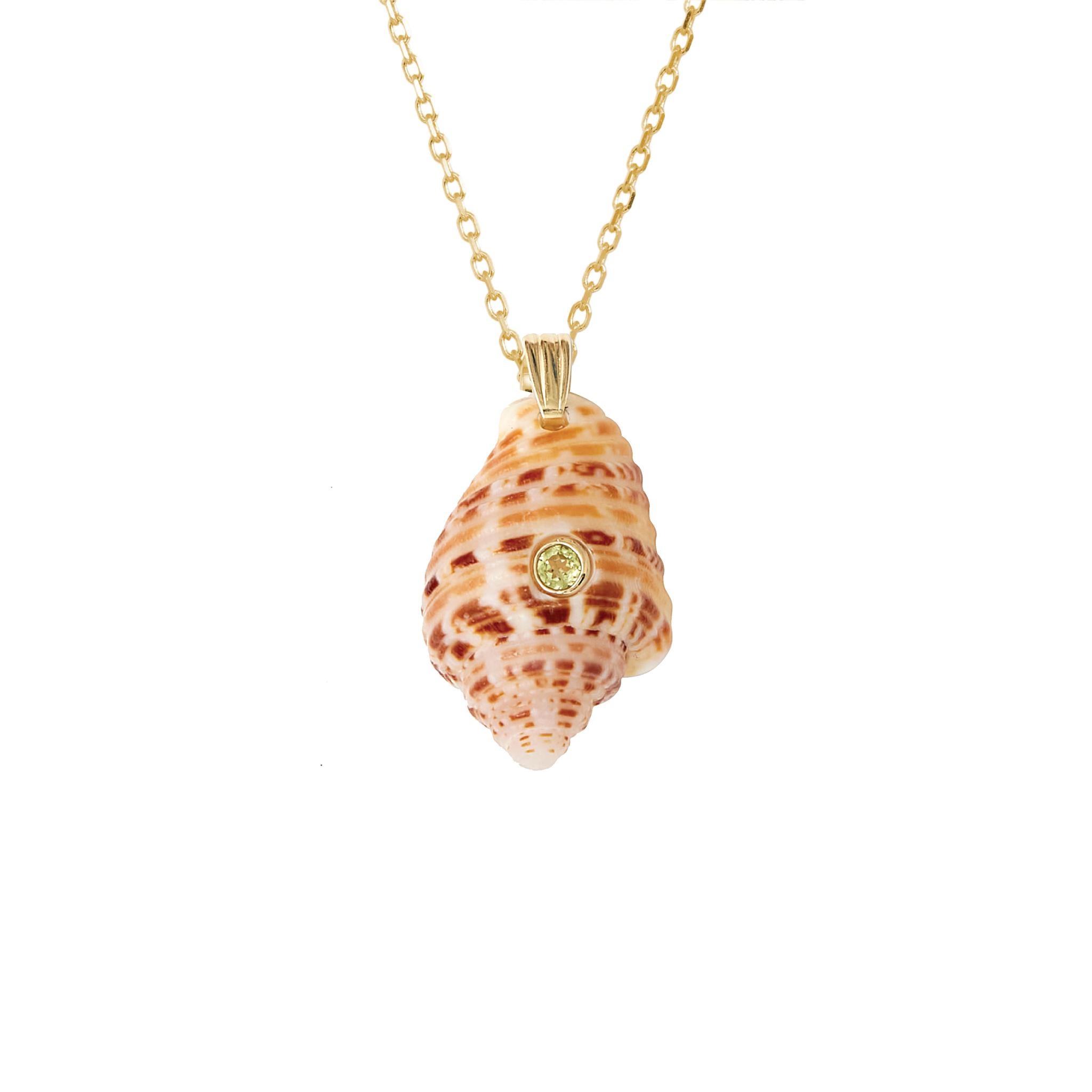 Modern Palma Natural Shell Pendant with 14k Gold and Peridot Natural Gemstone