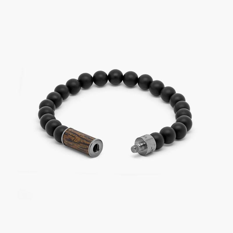 Palma Nera Bracelet in Palma Nera Wood with Black Agate, Size L In New Condition For Sale In Fulham business exchange, London