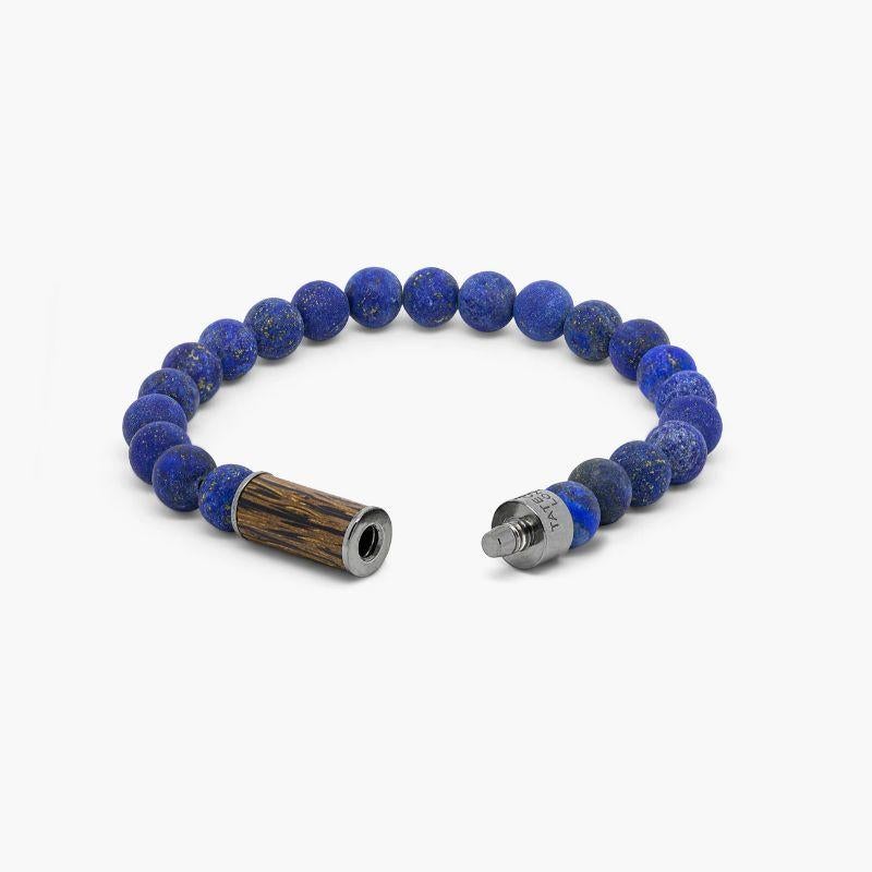 Palma Nera Bracelet in Palma Nera Wood with Lapis, Size L In New Condition For Sale In Fulham business exchange, London