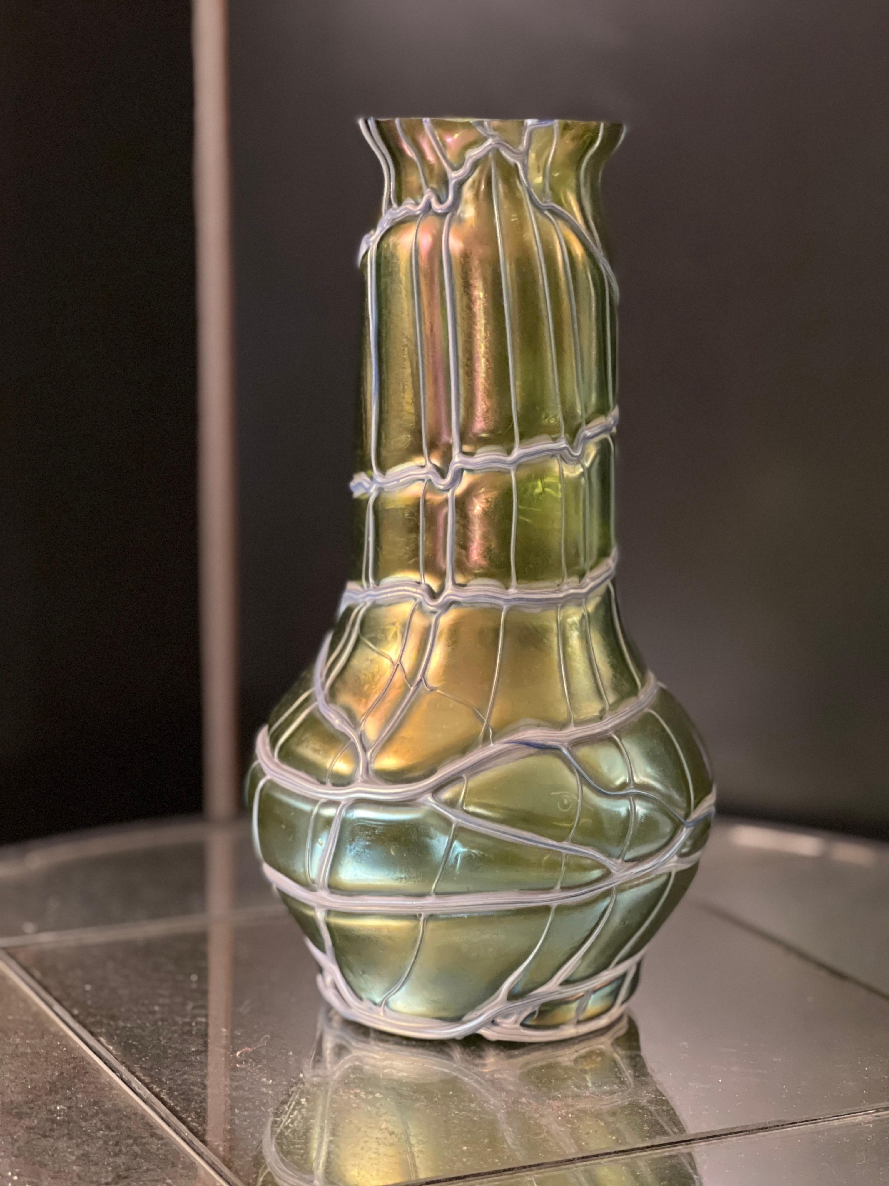 Art Nouveau Palme-könig Vase, Dark Green with Metal Deco, Art Noveau, Germany, 1900 For Sale