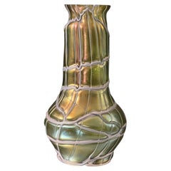 Palme-könig Vase, Dark Green with Metal Deco, Art Noveau, Germany, 1900