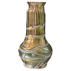 Antique Palme-könig Vase, Dark Green with Metal Deco, Art Noveau, Germany, 1900